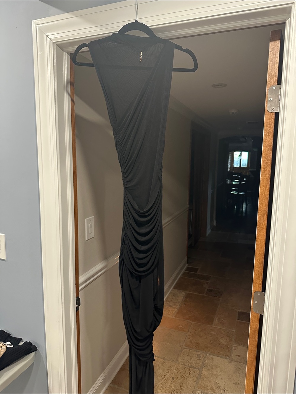 SEROYA Draped Black Ruched Maxi Dress